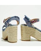 Sandales compensées Xena jean - Talon 10 cm